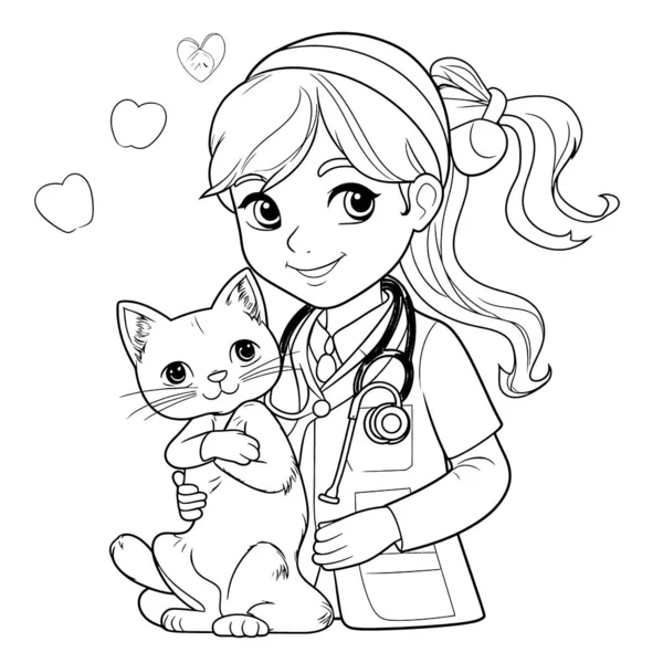 Veterinarian black white coloring pages kids simple lines cartoon style stock photo by george