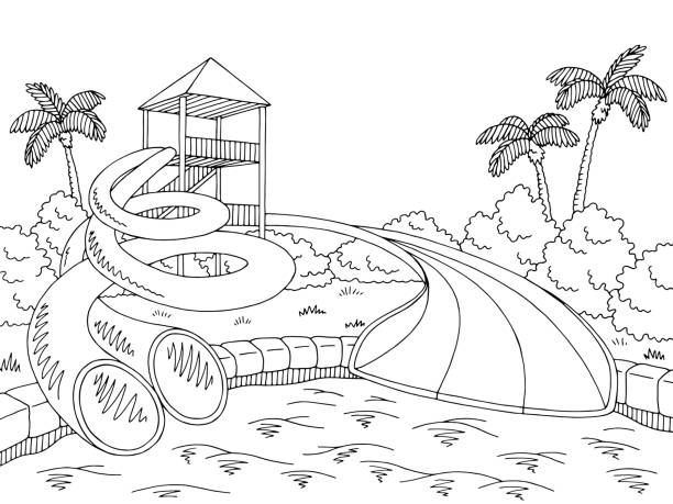 Aqua park graphic black white sketch illustration vector stock illustration