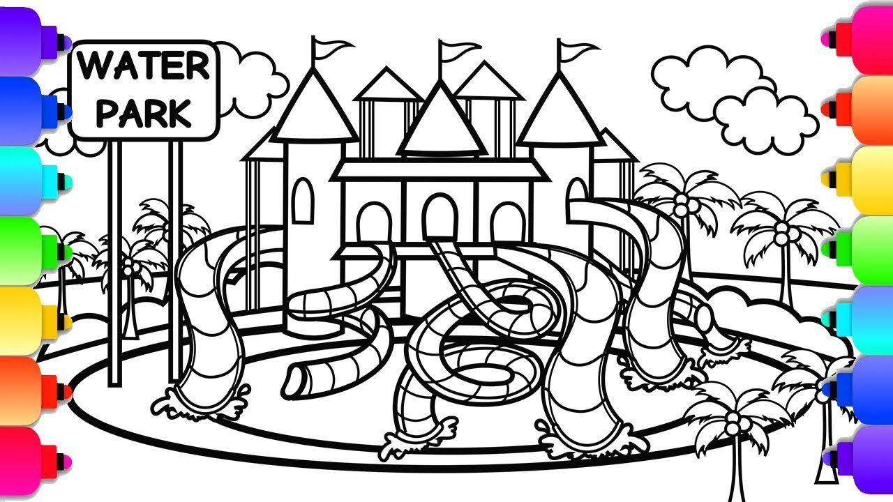 Visit rainbowplayhouse to print this coloring page learn how to draw a waterpark with slides â coloring pages toddler coloring book birthday coloring pages