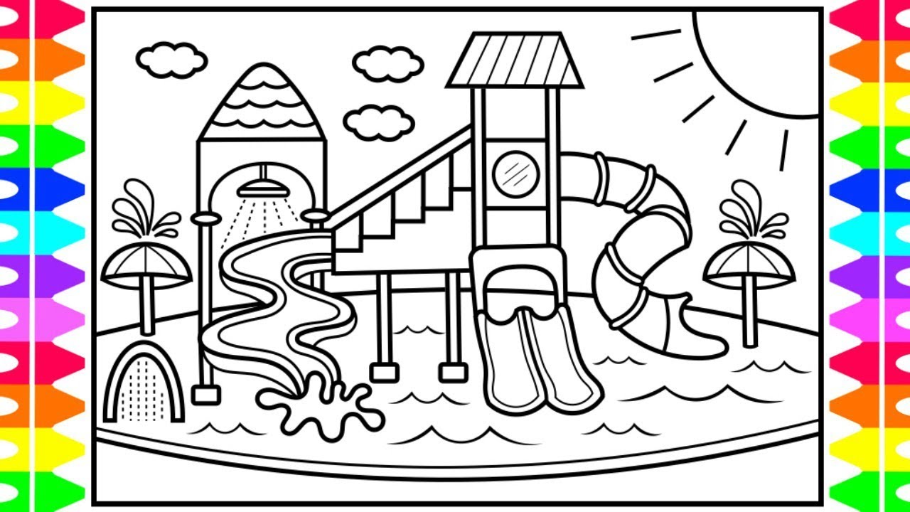 How to draw a playground water park for kids âïðð playground drawing and coloring pages for kids