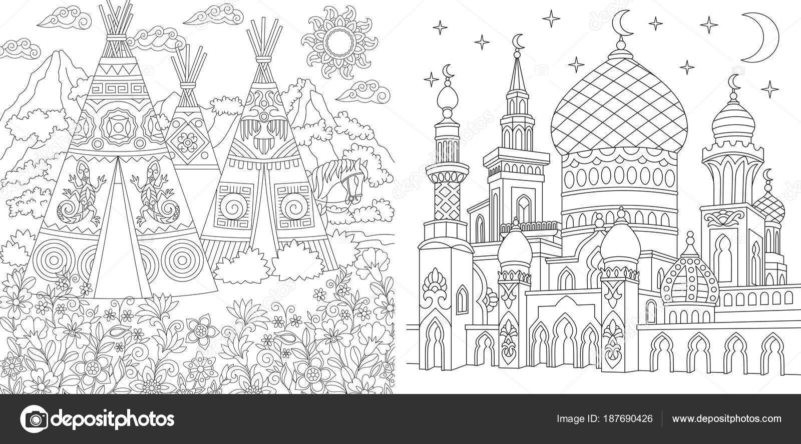 American wigwam village and turkish mosque stock vector by sybirko