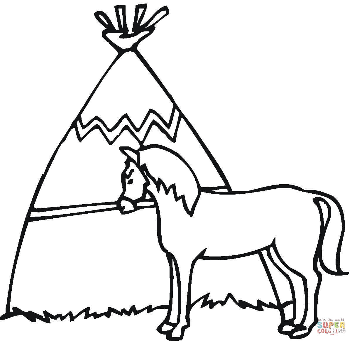 Wigwam with the horse coloring page free printable coloring pages