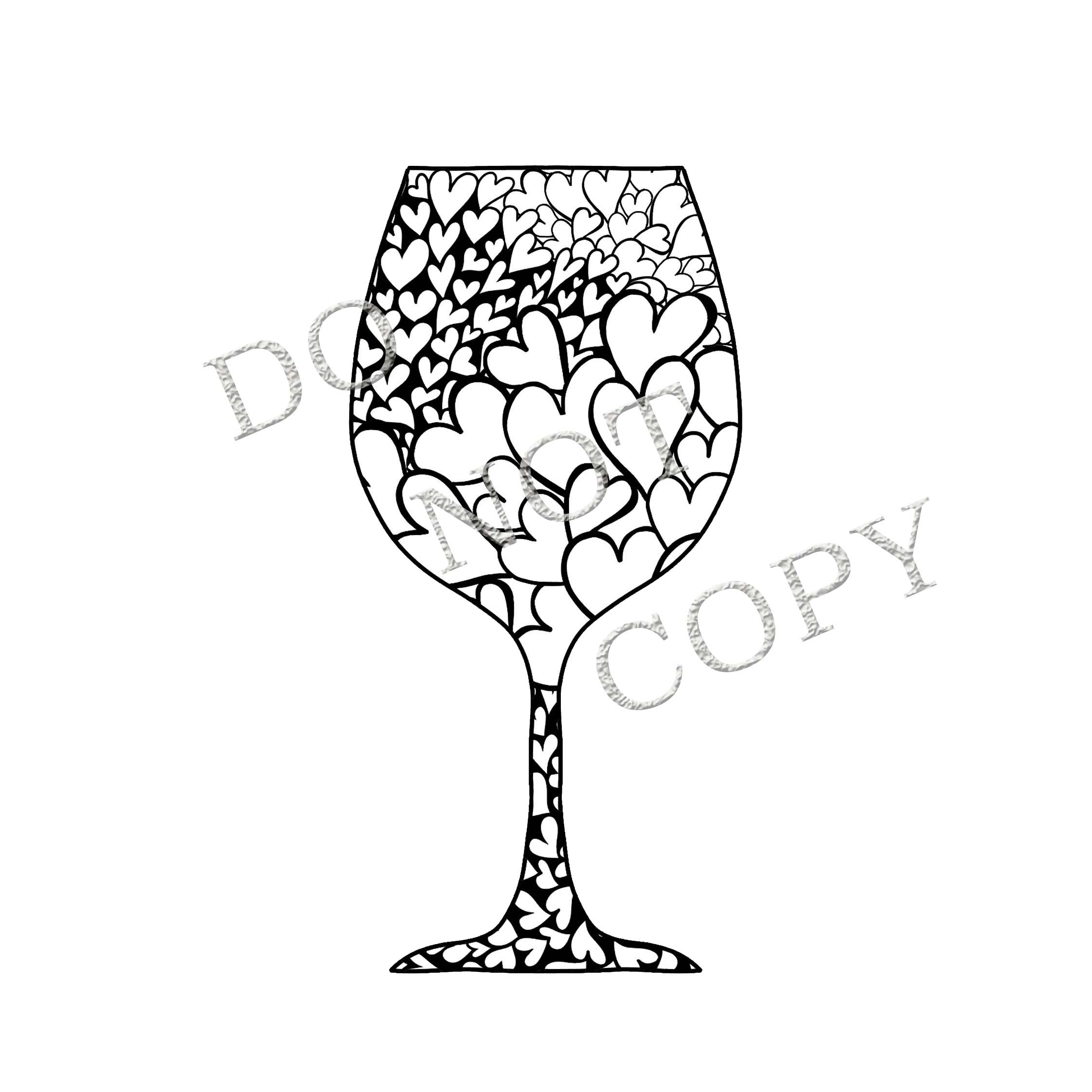 Fun games books coloring books wine glass full of hearts adult coloring page