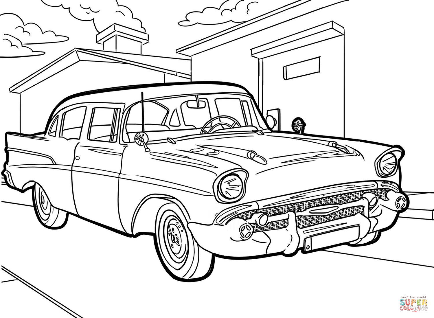 Retro chevrolet bel air coloring page free printable coloring pages