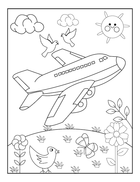 Easy airplane drawing coloring page free printable