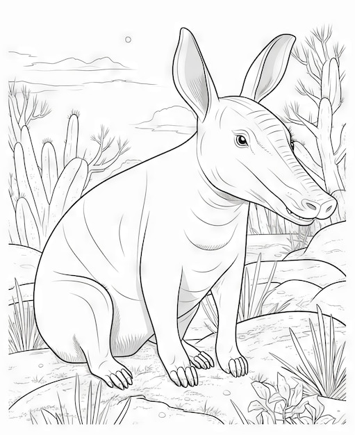 Premium ai image coloring page for kids aardvark cartoon style thick lines low detail no