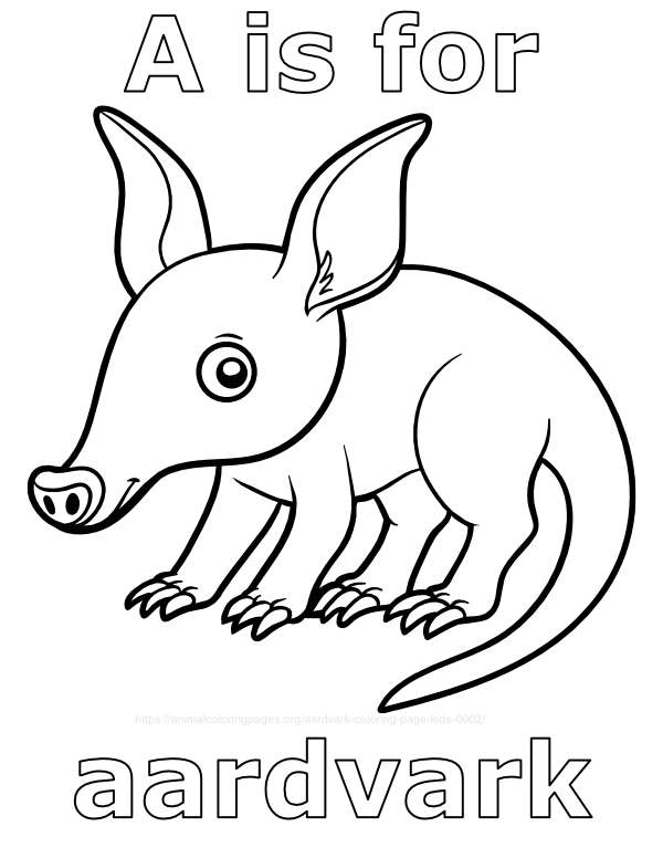 Aardvark coloring sheet for kids