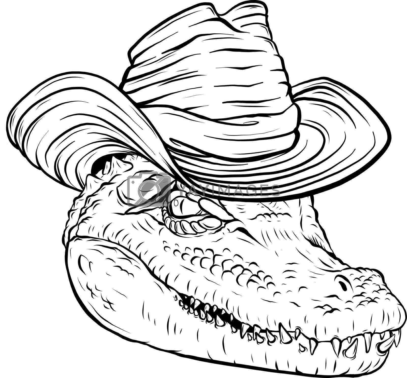 Draw in black and white of alligator head with hat by dean vectors illustrations with unlimited downloads