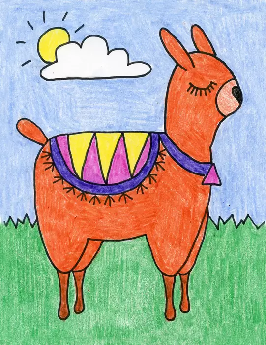 Easy how to draw an alpaca tutorial and alpaca coloring page