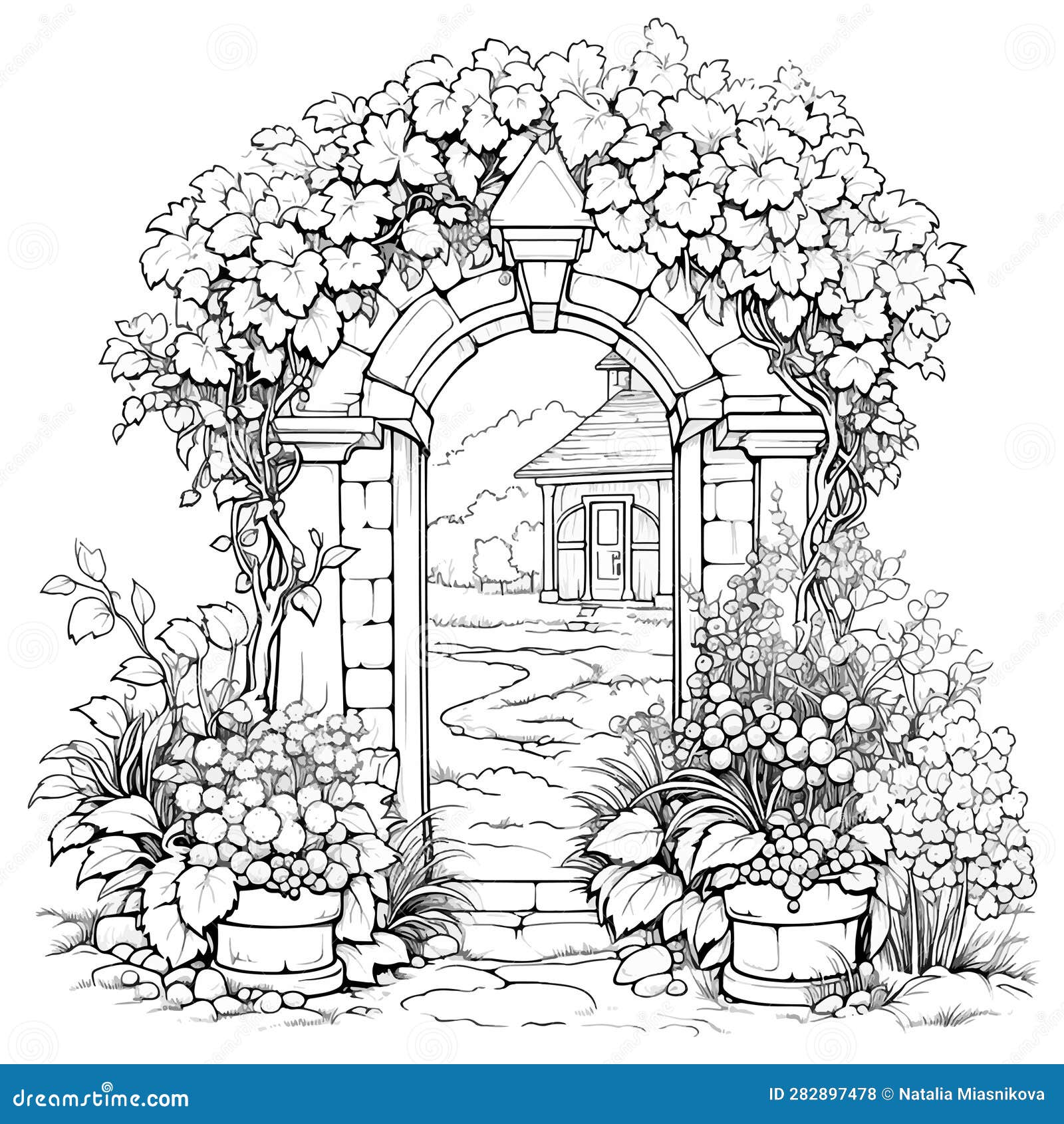 Flower arch coloring page stock illustrations â flower arch coloring page stock illustrations vectors clipart