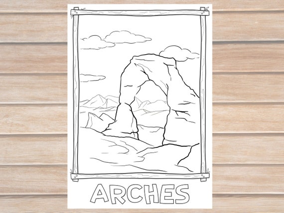 Arches national park coloring page for adults and kids national park coloring page landscape art coloring printaable pdf