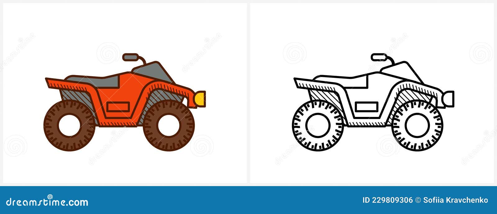 Quad bike coloring page for kids atv bike stock vector