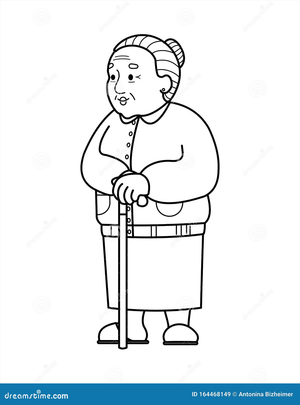 Vector contour old woman with a cane good old grandmother retiree babushka elderly woman senile people concept stock illustration