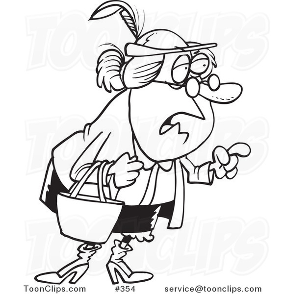 Cartoon coloring page line art of a wise old lady giving advice by ron leishman