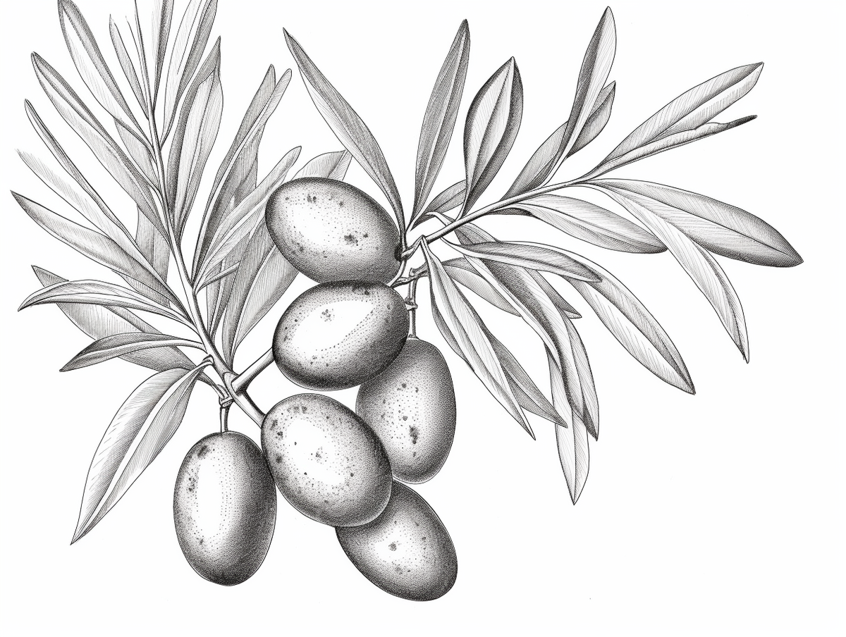 Blackandwhite drawing of an olive branch coloring page olive fruit png transparent image and clipart for free download