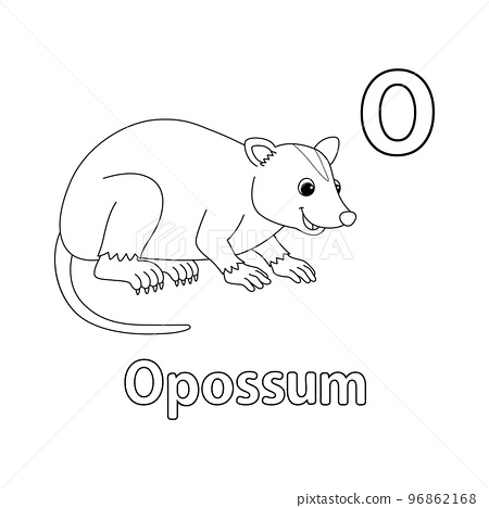 Opossum alphabet abc isolated coloring page o