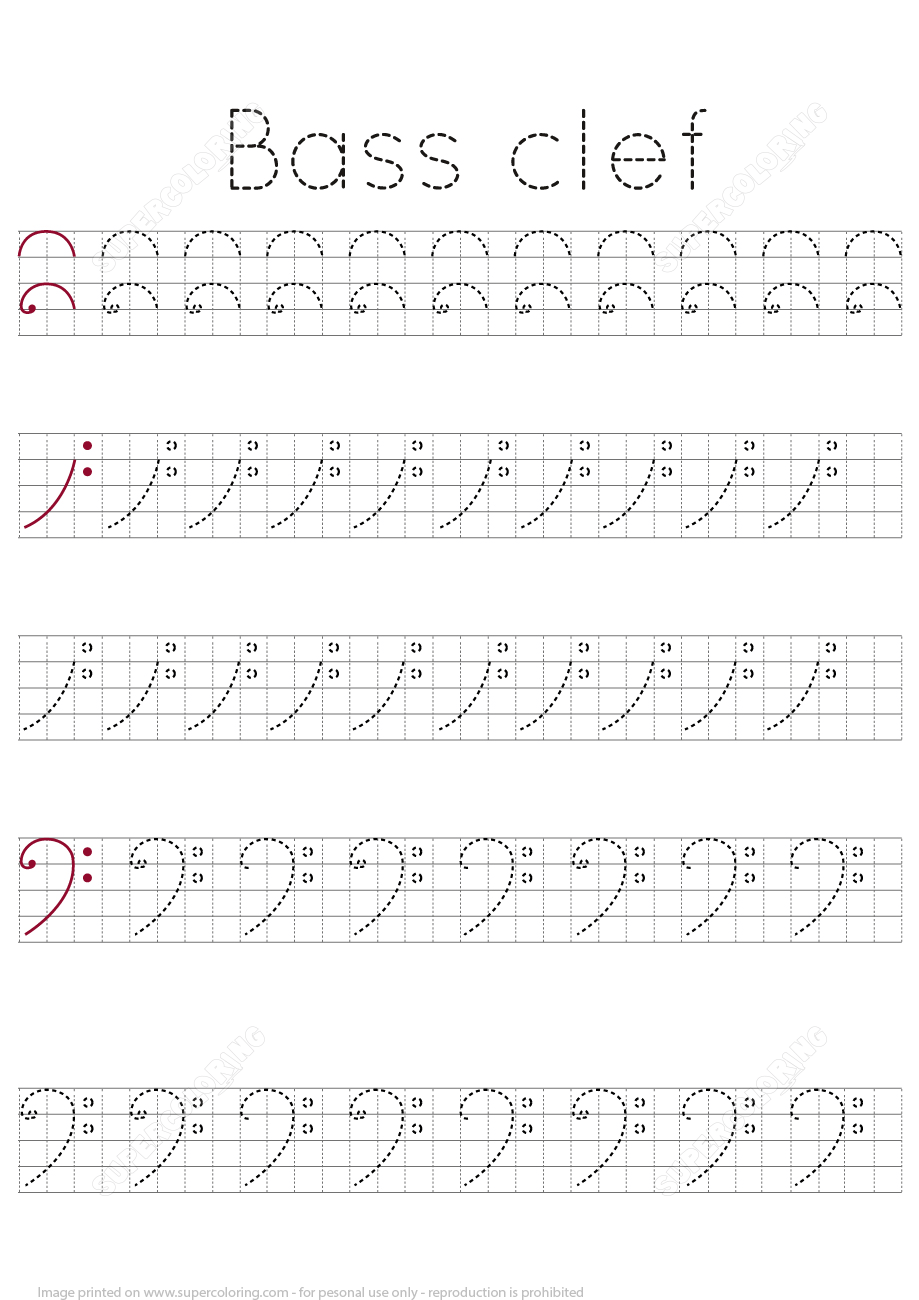 Draw a bass clef musical lesson worksheet free printable puzzle games