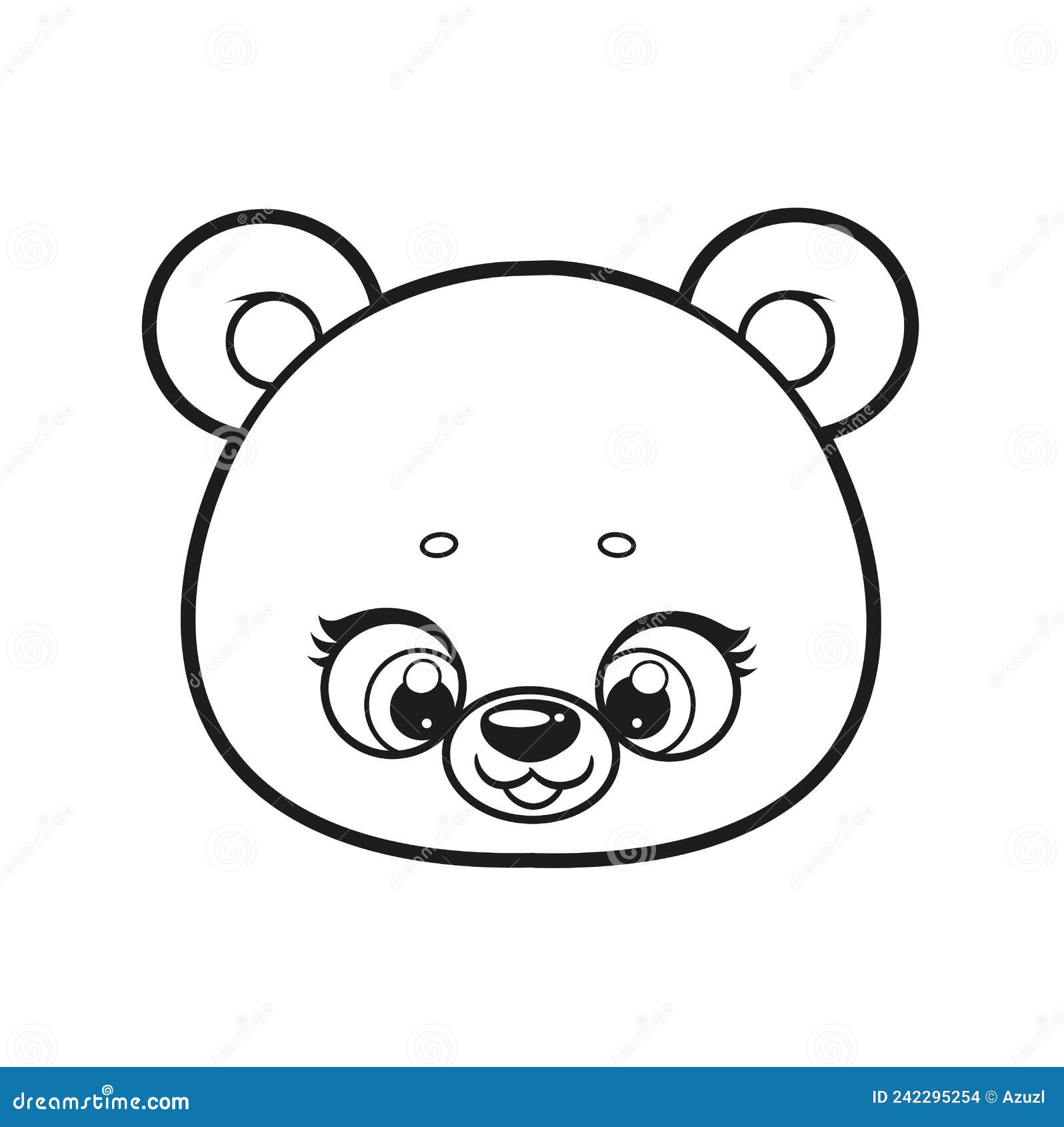 Cute cartoon teddy bear head outlined for coloring page on a white stock vector