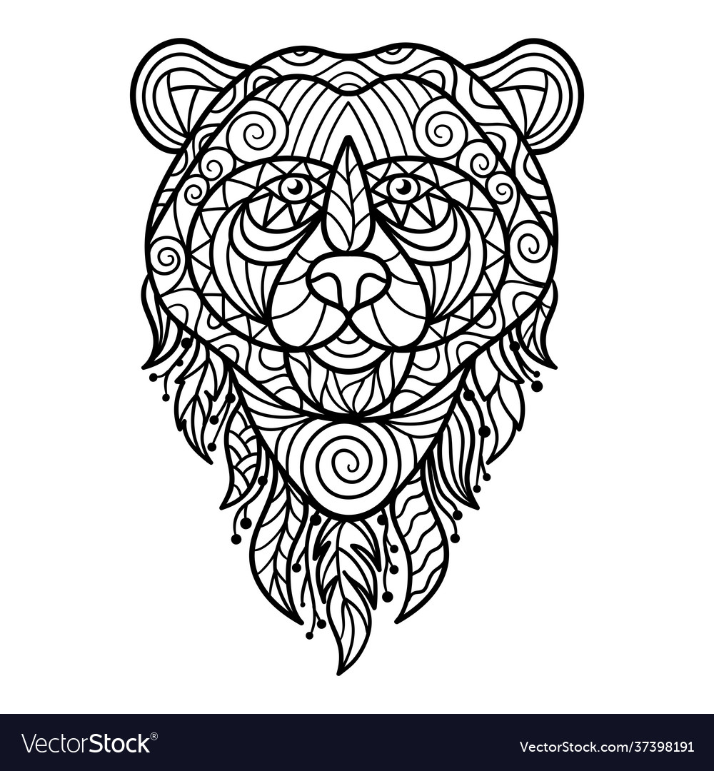 Abstract bear head in ethnic style coloring page vector image