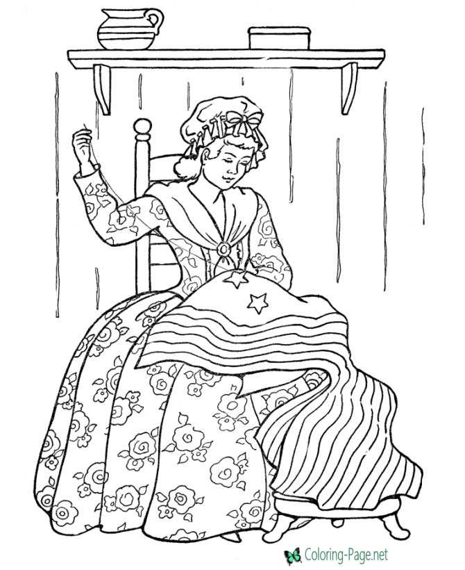 Betsy ross american flag coloring page