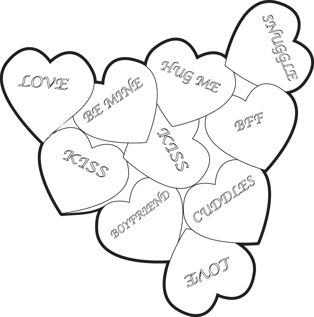 Printable valentine heart candies coloring page for kids â