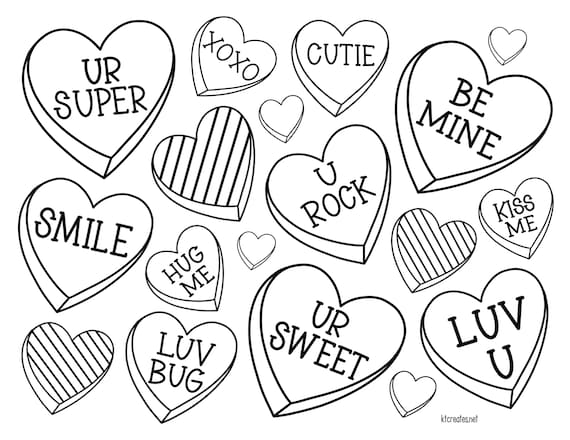 Valentines day candy hearts coloring page candy hearts valentines hearts coloring