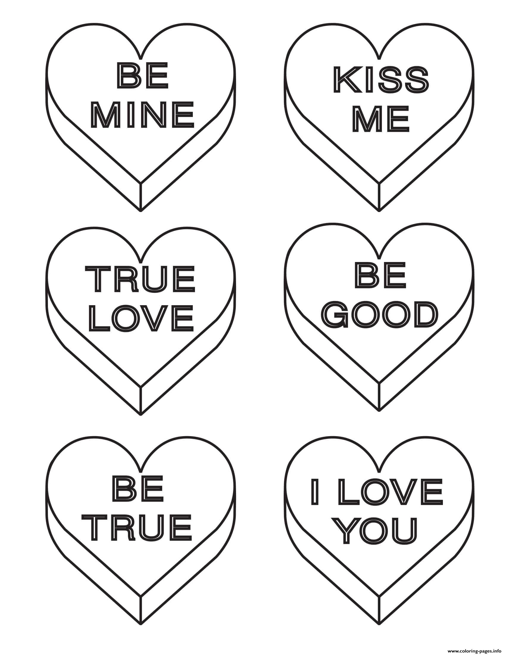 Print valentine conversation hearts coloring pages heart coloring pages valentine coloring pages valentines conversation hearts