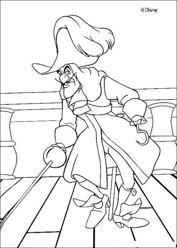 Captain hook on his boat coloring pages