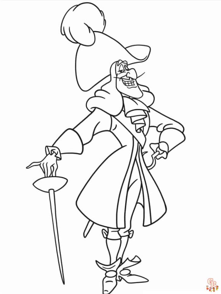 Printable captain hook coloring pages free for kids and adults