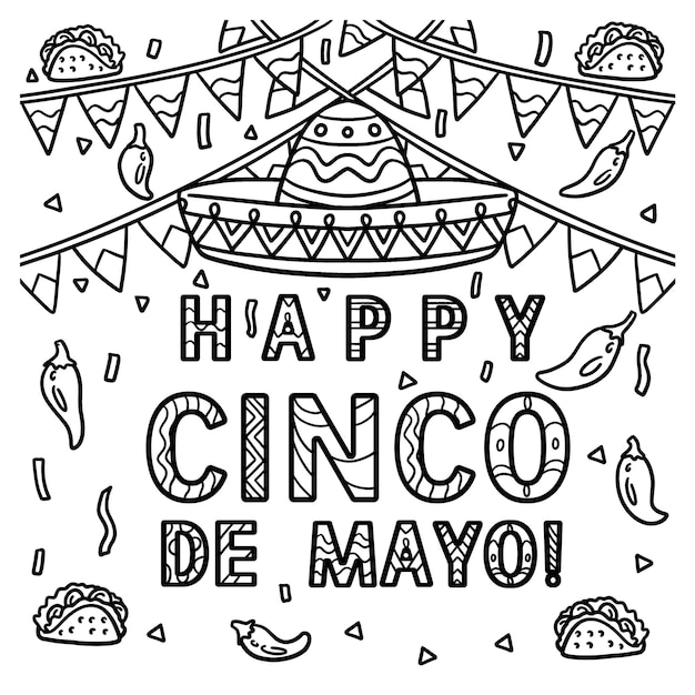 Premium vector happy cinco de mayo banner coloring page for kids