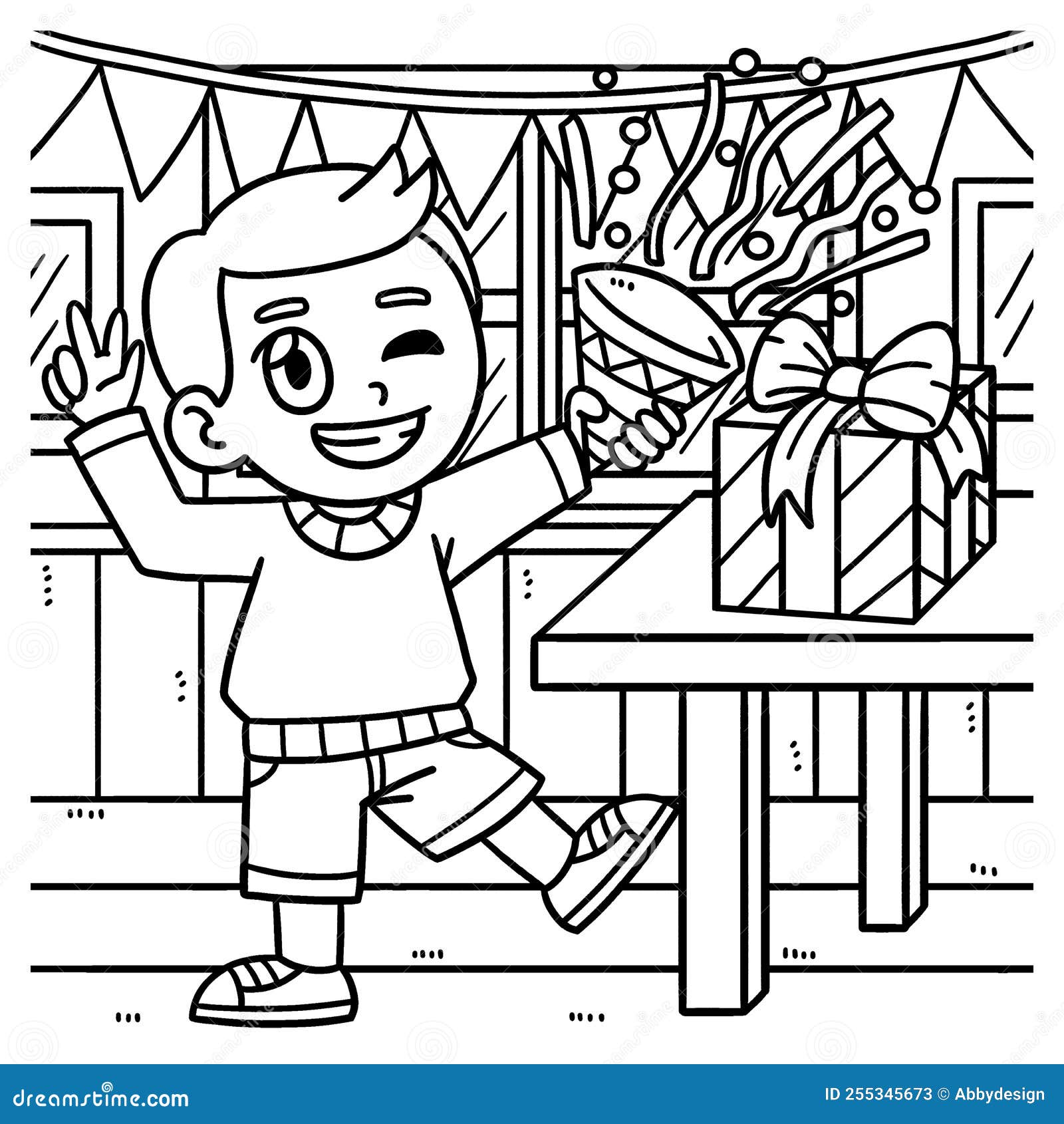 New year child popping confetti coloring page stock vector