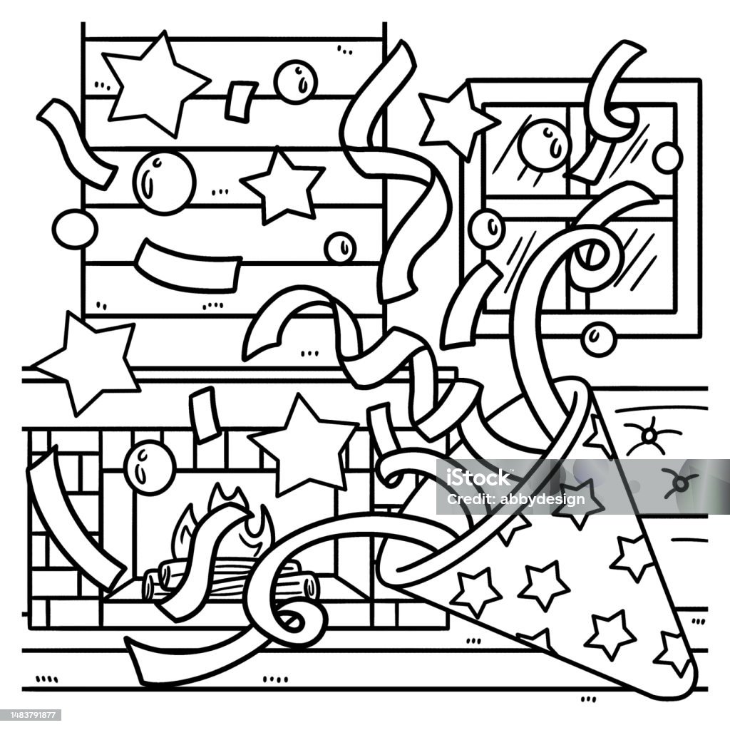 New year confetti coloring page for kids stock illustration