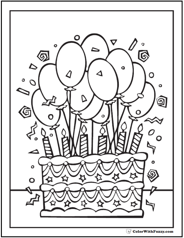 Birthday cake coloring pages â customizable ad