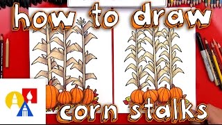 How to draw autun corn stalks and pupkins