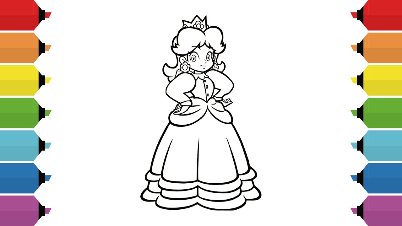 Coloring super ario princess daisy coloring page