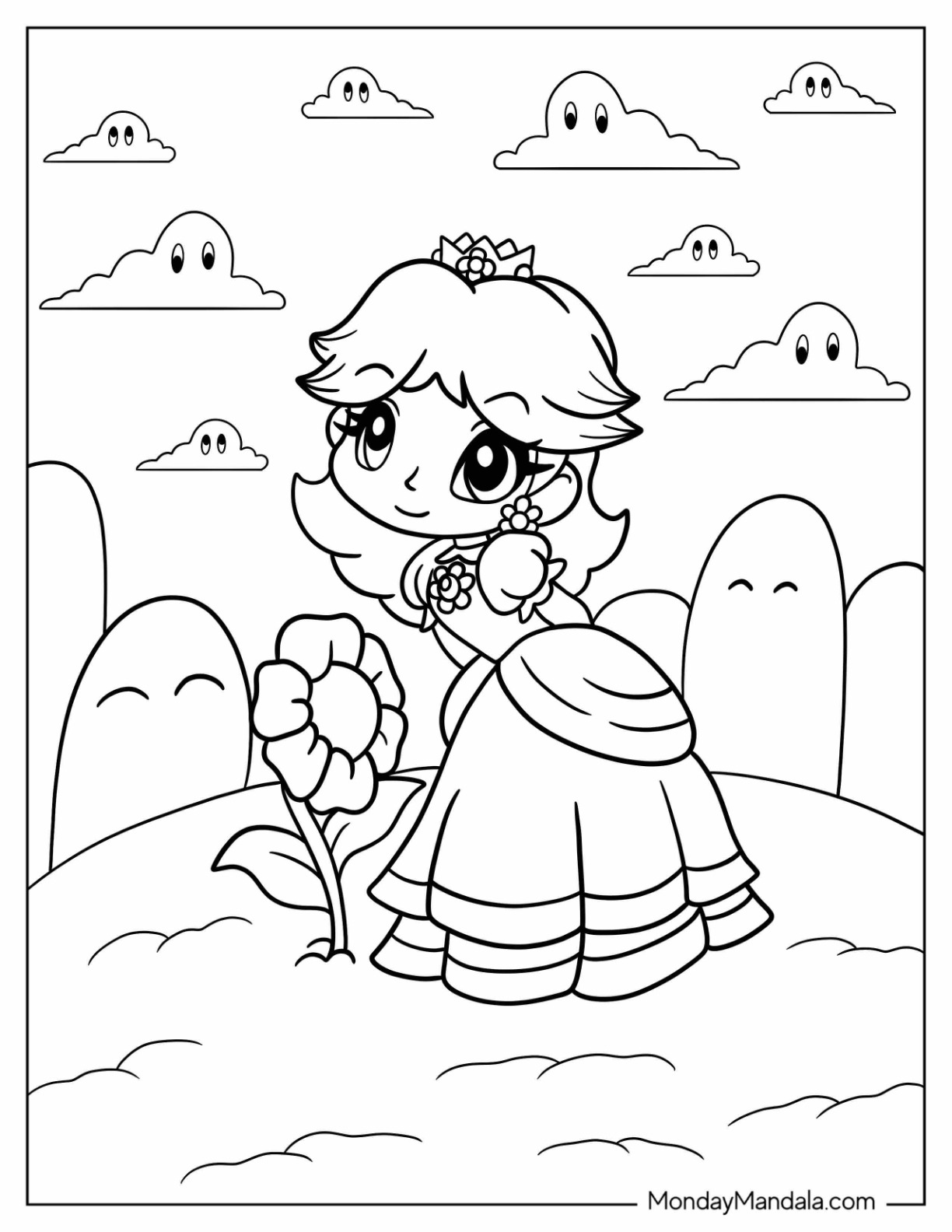 Princess daisy coloring pages free pdf printables