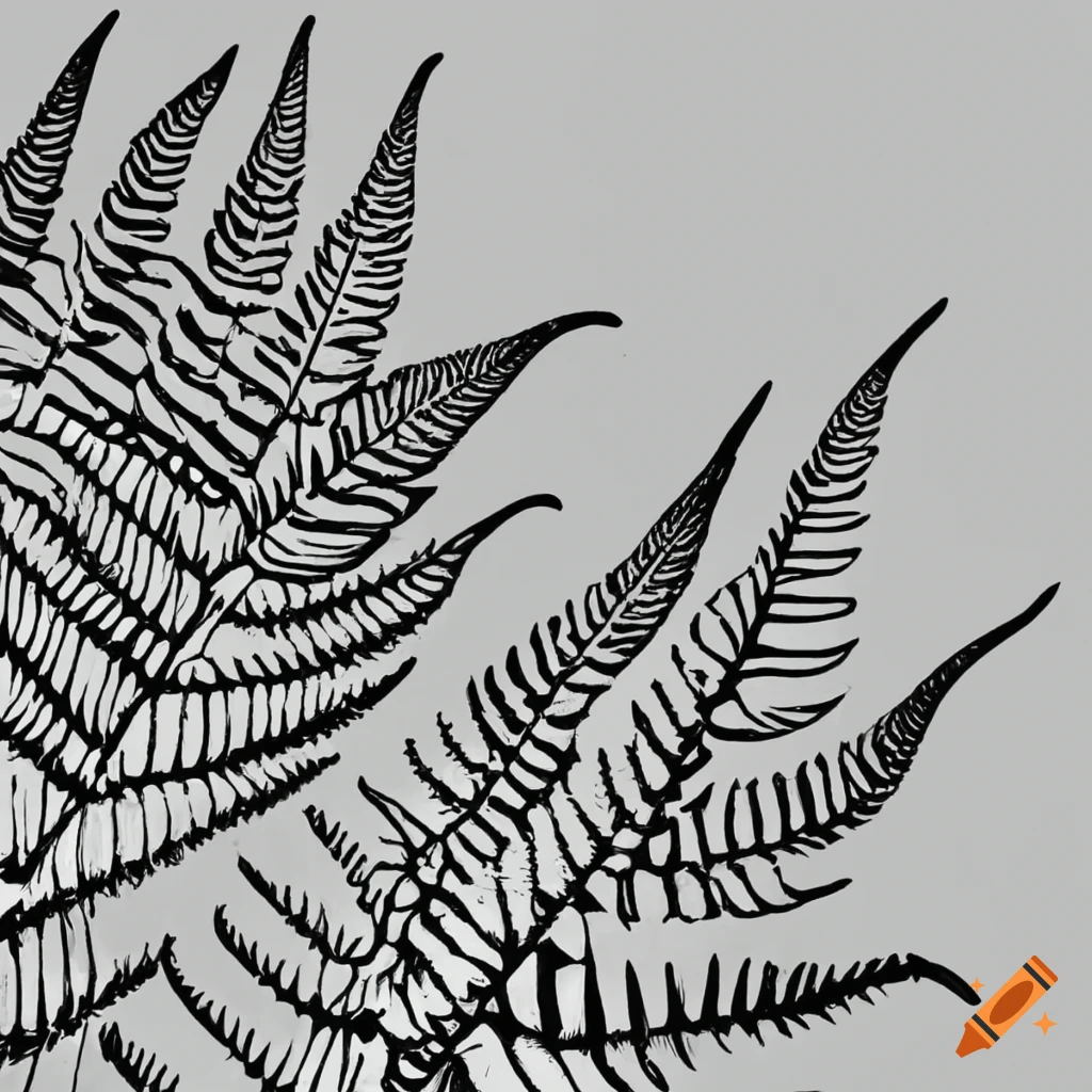 Black and white line drawing coloring page fern realistic detailed on