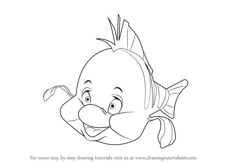 How to draw flounder from the little mermaid step by step learn drawing by this tutorial for kids and adults the little mermaid mermaid drawings drawings