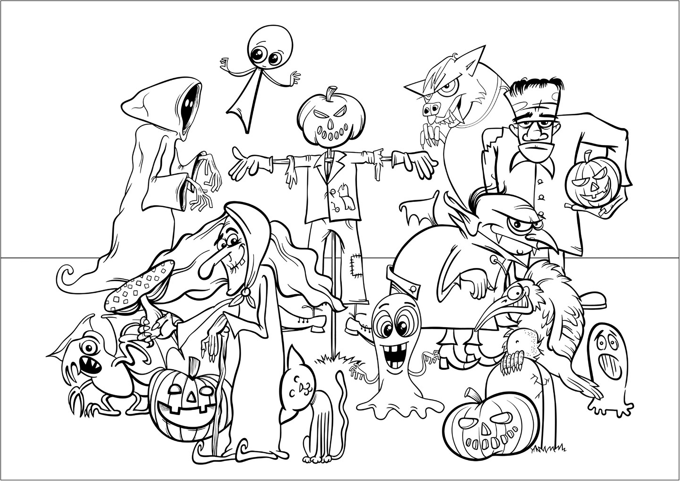 Various halloween characters to color