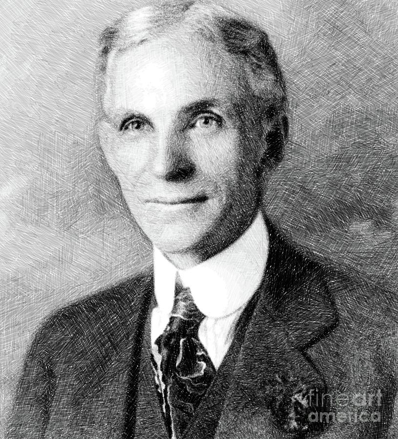 Henry ford inventor by js drawing by esoterica art agency