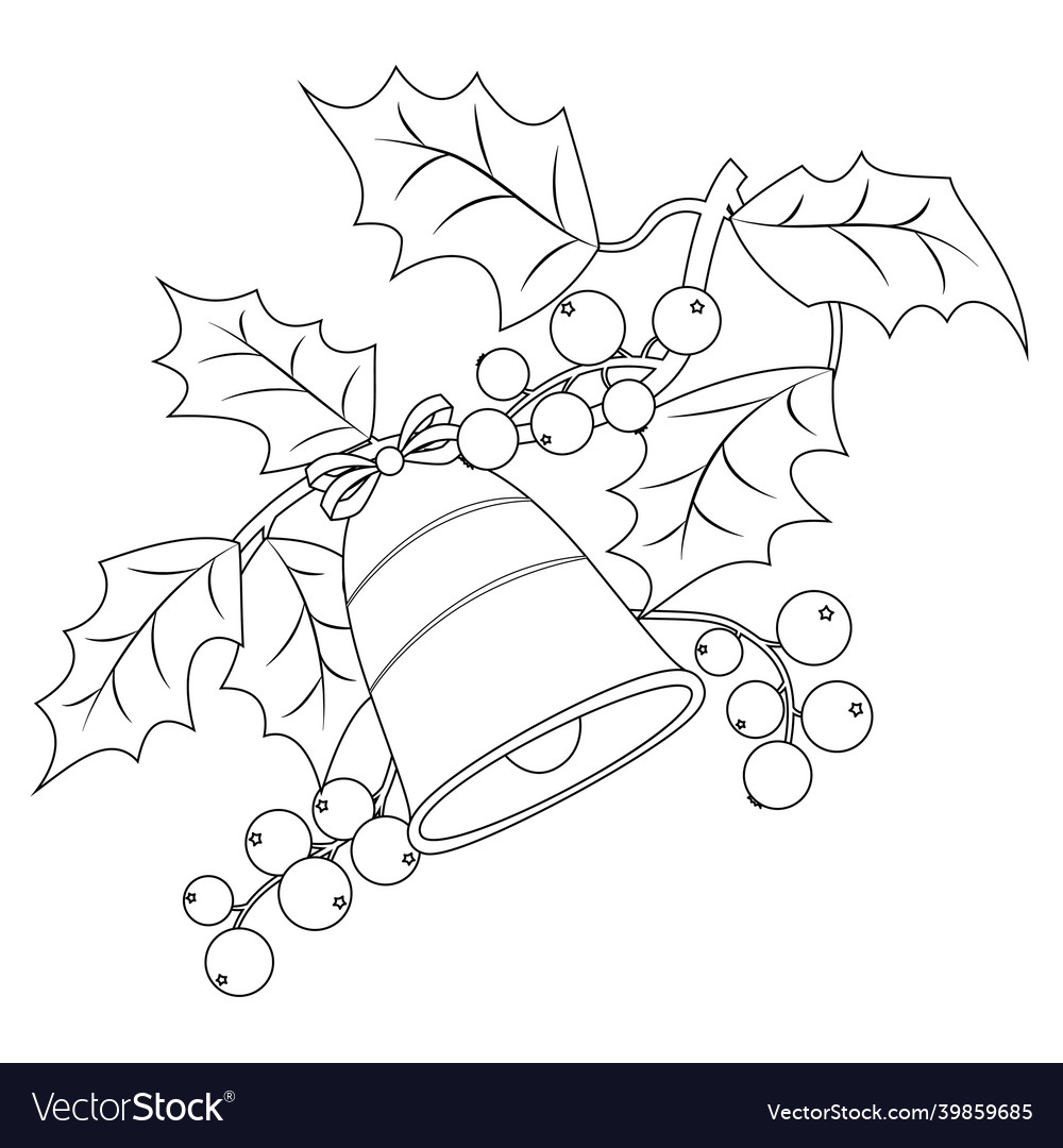 Coloring book page christmas holly berry vector image