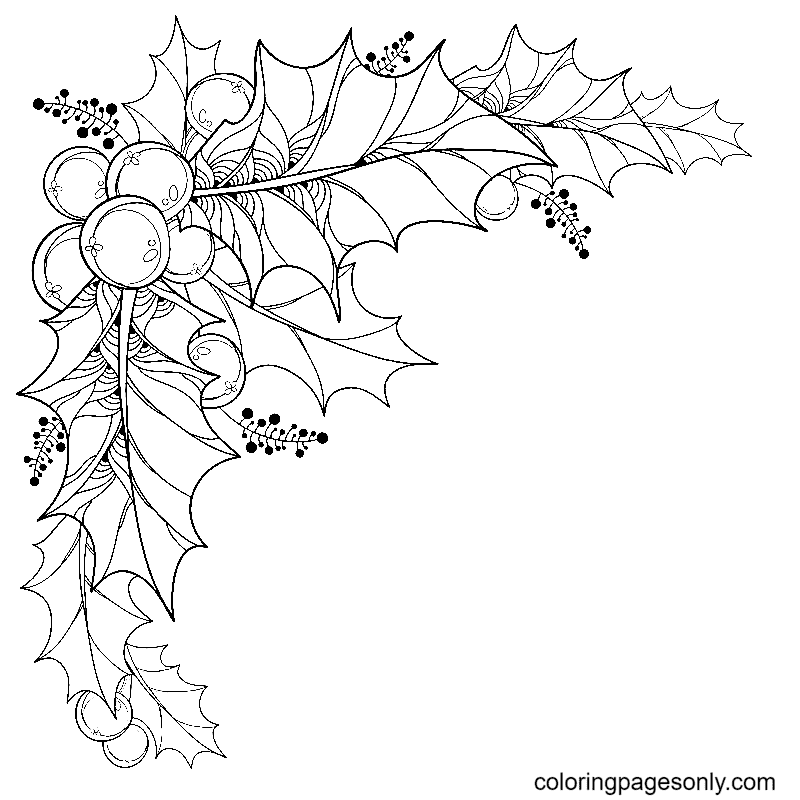 Christmas holly coloring pages printable for free download