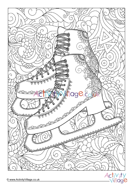 Ice skates doodle louring page