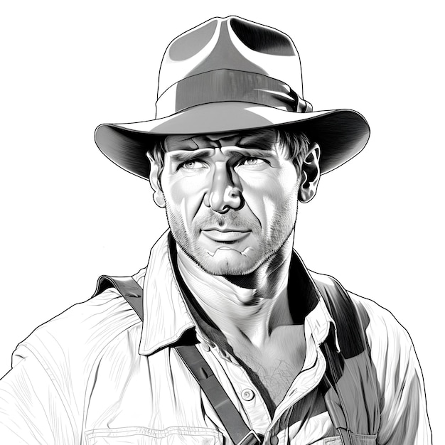 Premium ai image coloring page for adults harrison ford as indiana jones clean line art