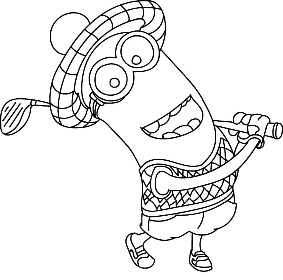 Minion kevin is playing golf coloring page