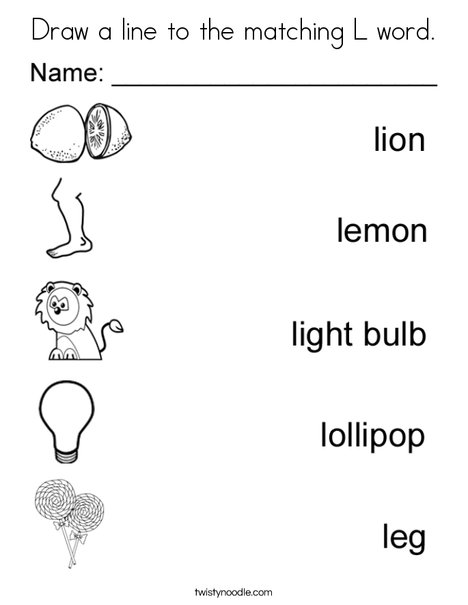 Draw a line to the matching l word coloring page