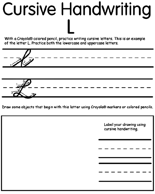 Writing cursive l coloring page