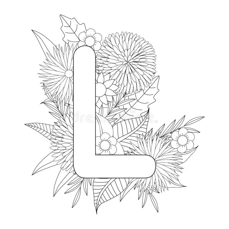 Letter l coloring page floral coloring stock vector