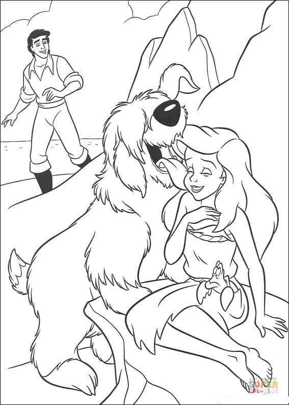 Ariel and dog max coloring page free printable coloring pages