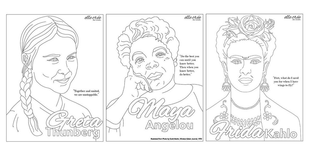 Mathbrix on x celebrate womenshistorymonth by inspiring girls boys with coloring pages of influential women like greta thunberg maya angelou frida kahlo more download free pages created by art
